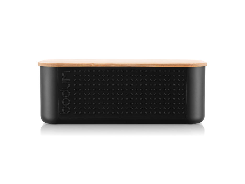 Brødboks m/ bambuslåg Sort 29x19x10