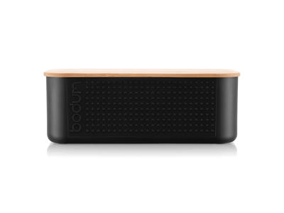 Brødboks m/ bambuslåg Sort 29x19x10