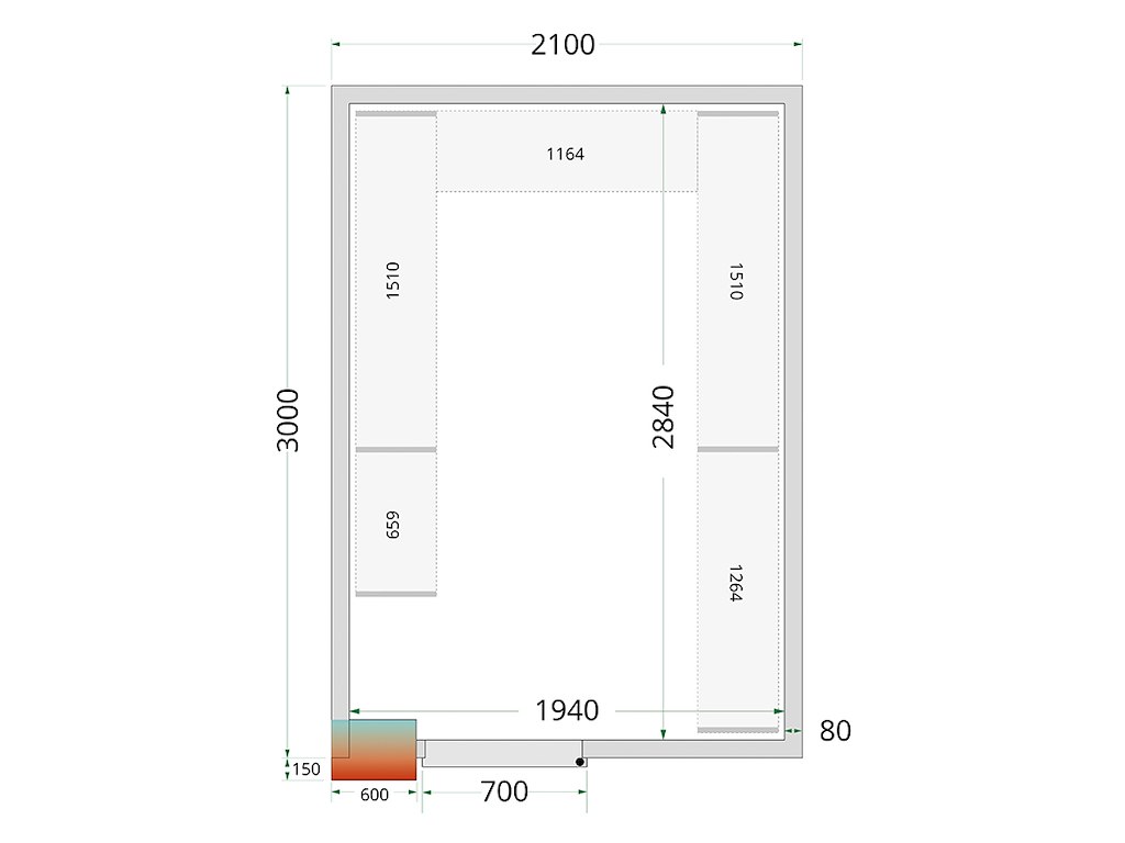 Kølerumspanel 2100x3000x2200 80mm