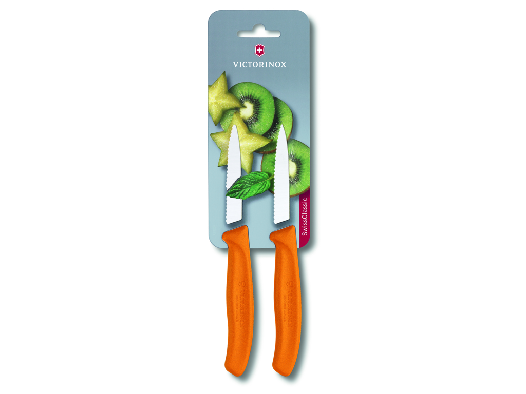 Urtekniv med bølgeskær, 8 cm, 2-pak, Victorinox, orange