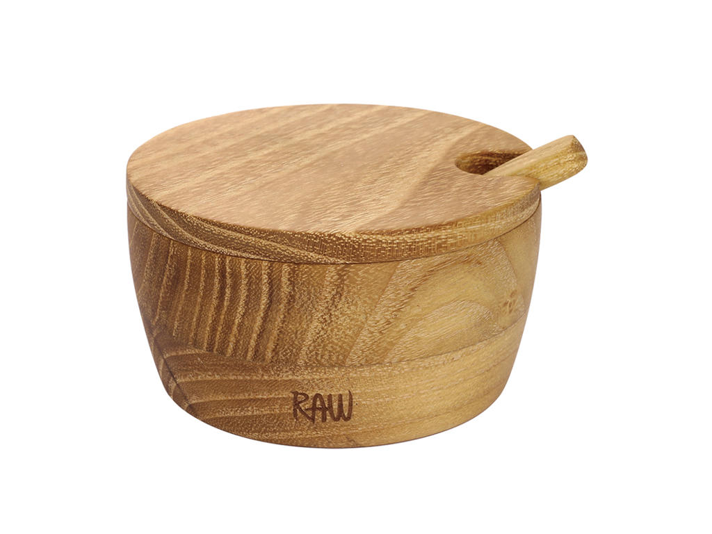 RAW Saltkar m. Ske 8,2x4 cm Teaktræ