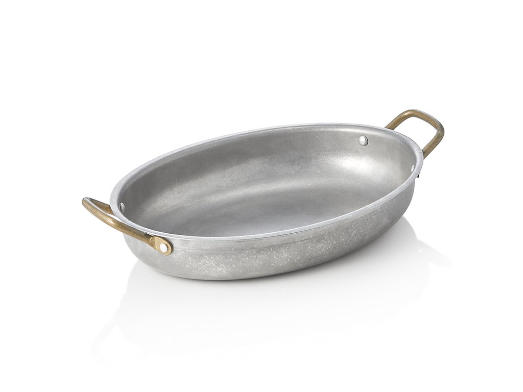 Serveringsfad ovalt Vintage med messinghåndtag 26 × 20 cm