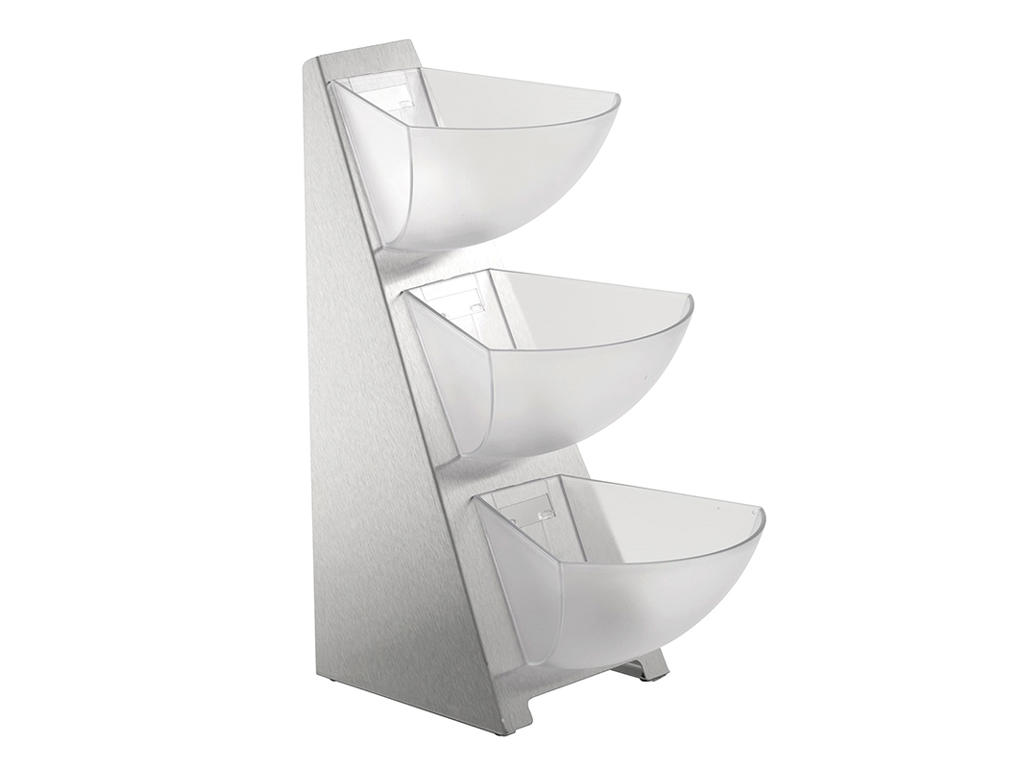 Display med 3 skåle stål/plast