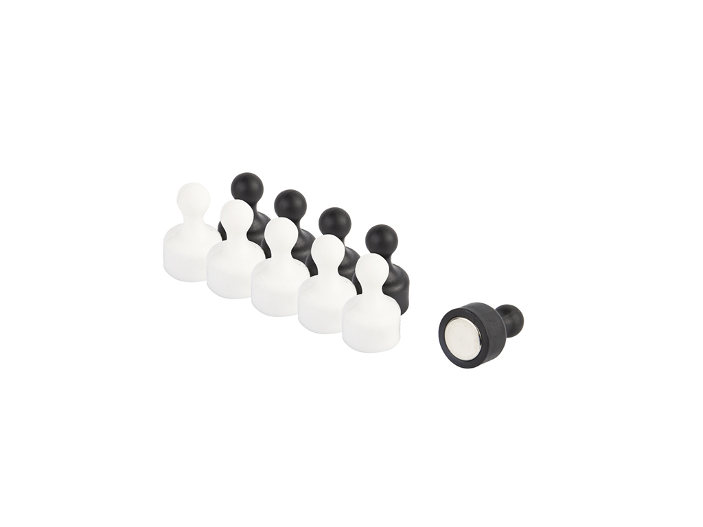 Magnetic push pins 10-pak sort/hvid