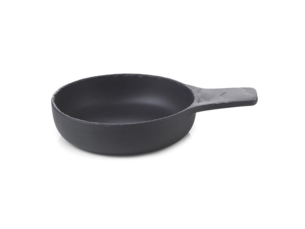 Skål med hank Ø13 cm Uglaseret Sort Basalt