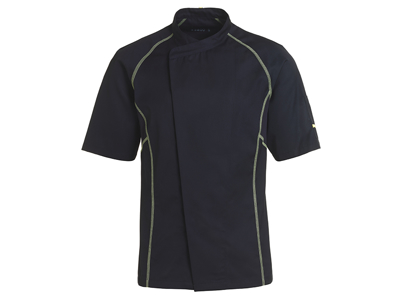 Kokkejakke sort m/lime flatlock XL