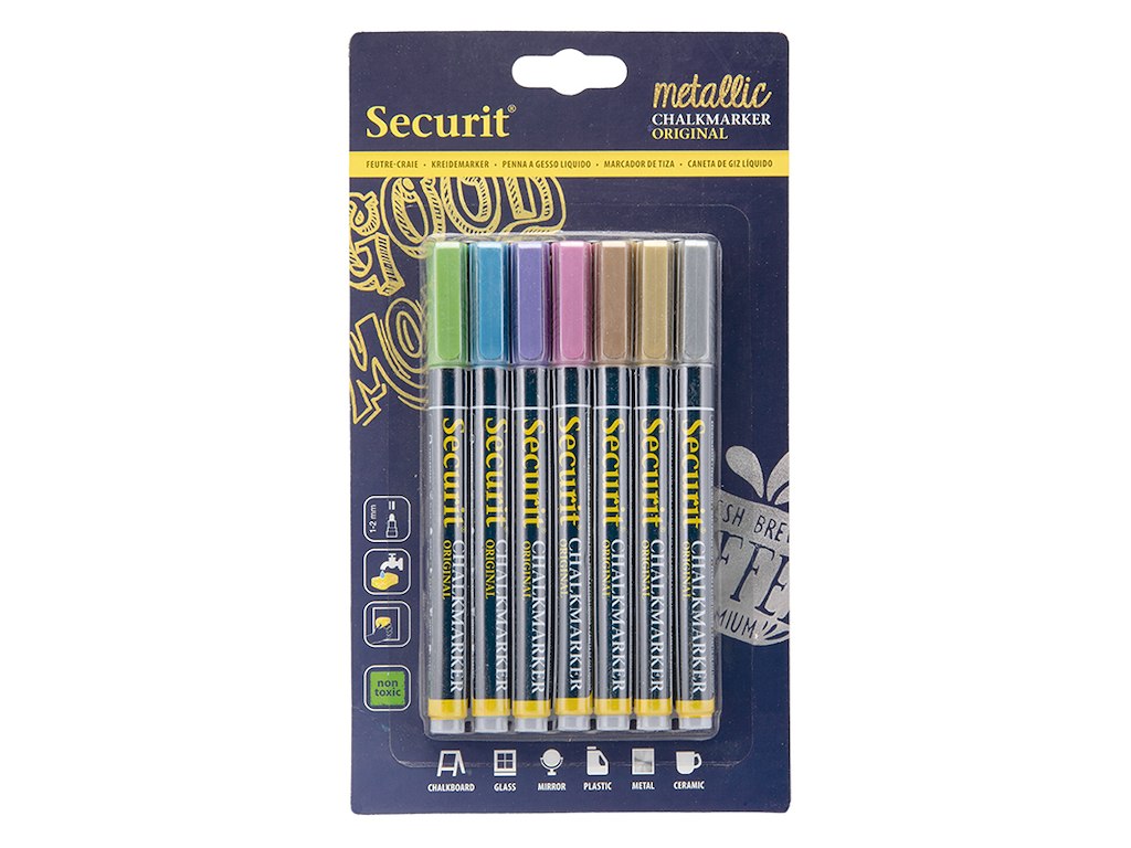 Tusch 7 stk ass. Metalic 1-2 mm til tavl