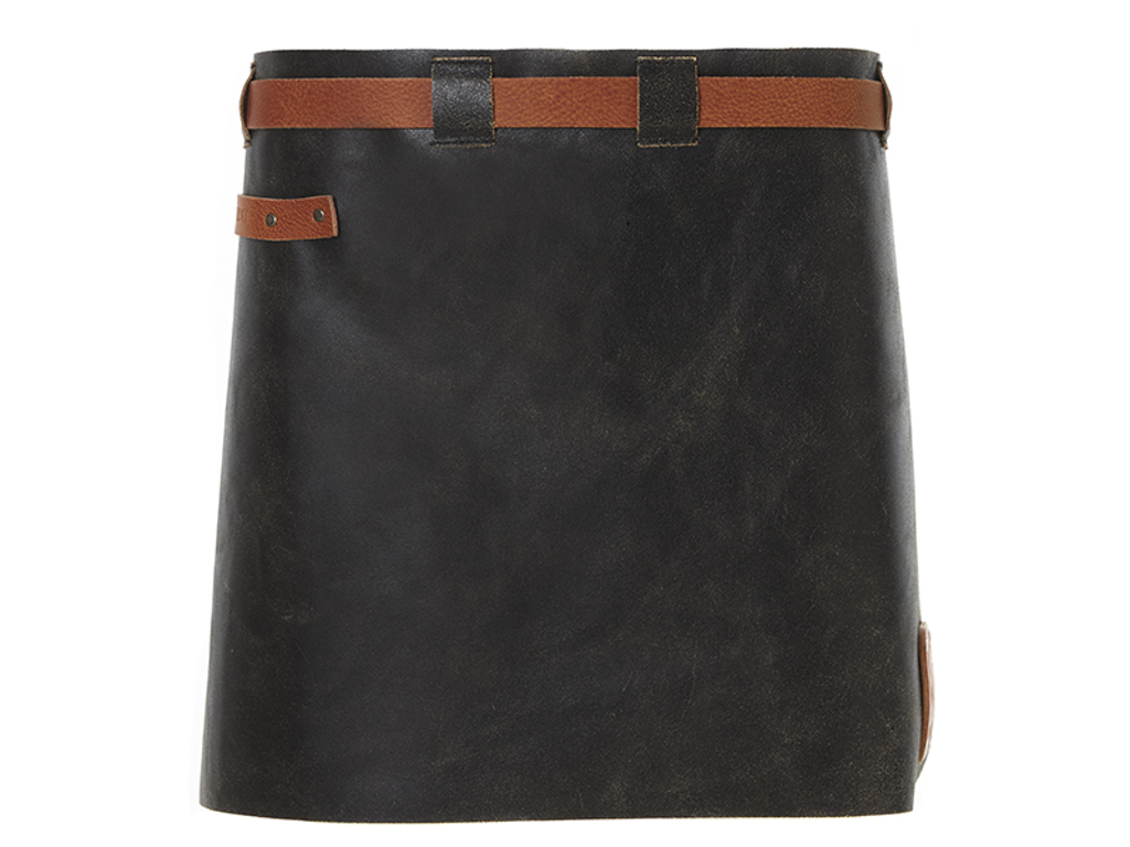 Tjenerforklæde sort/cognac læder dame