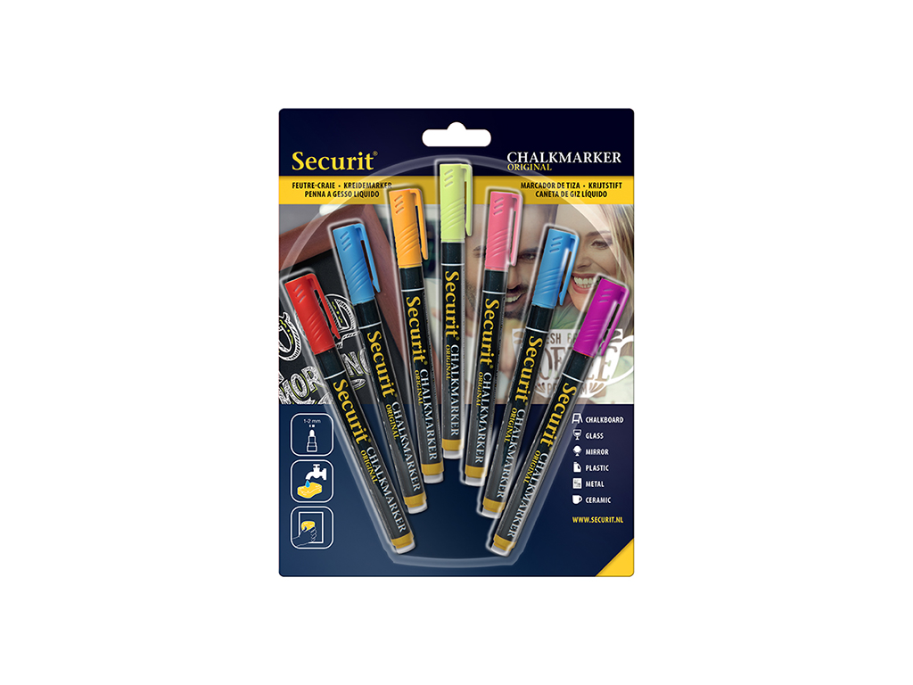 Tusch 7 stk ass. farver 1-2 mm til tavle