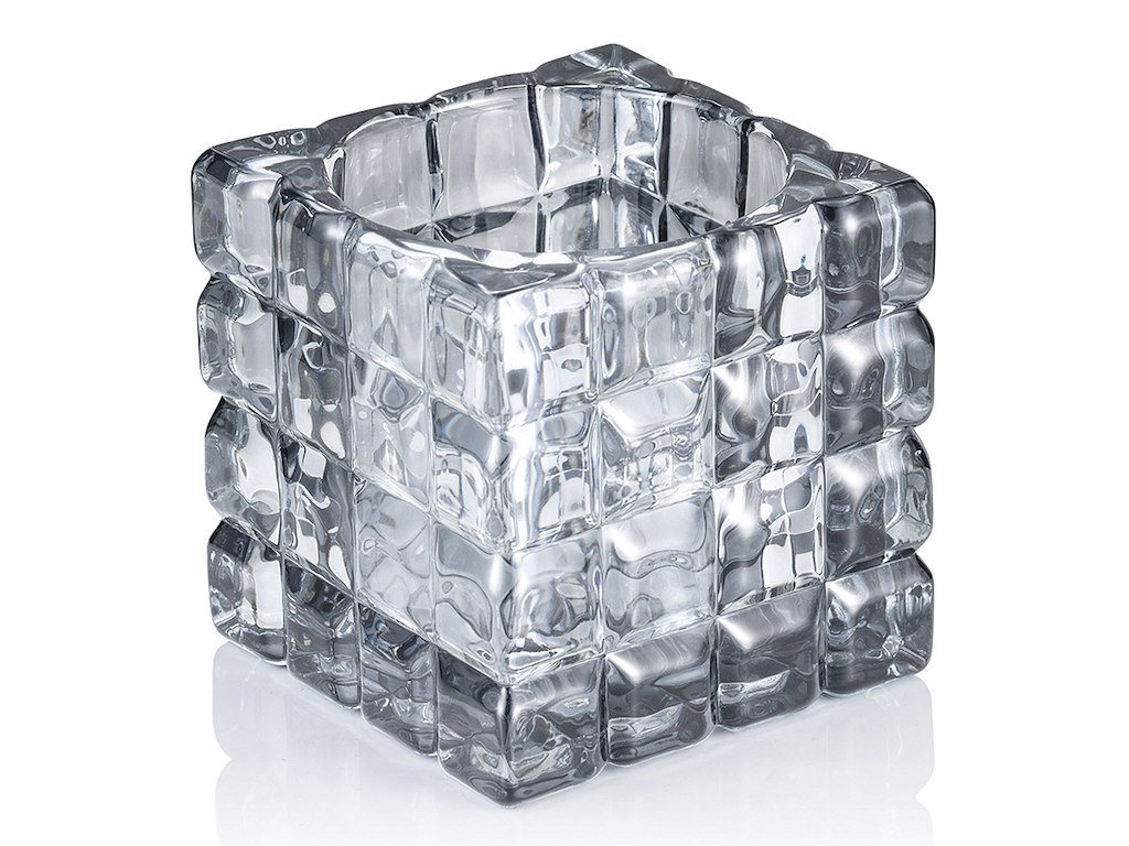 Lysestage 9x9x9 cm Glas Cube Røg Grå