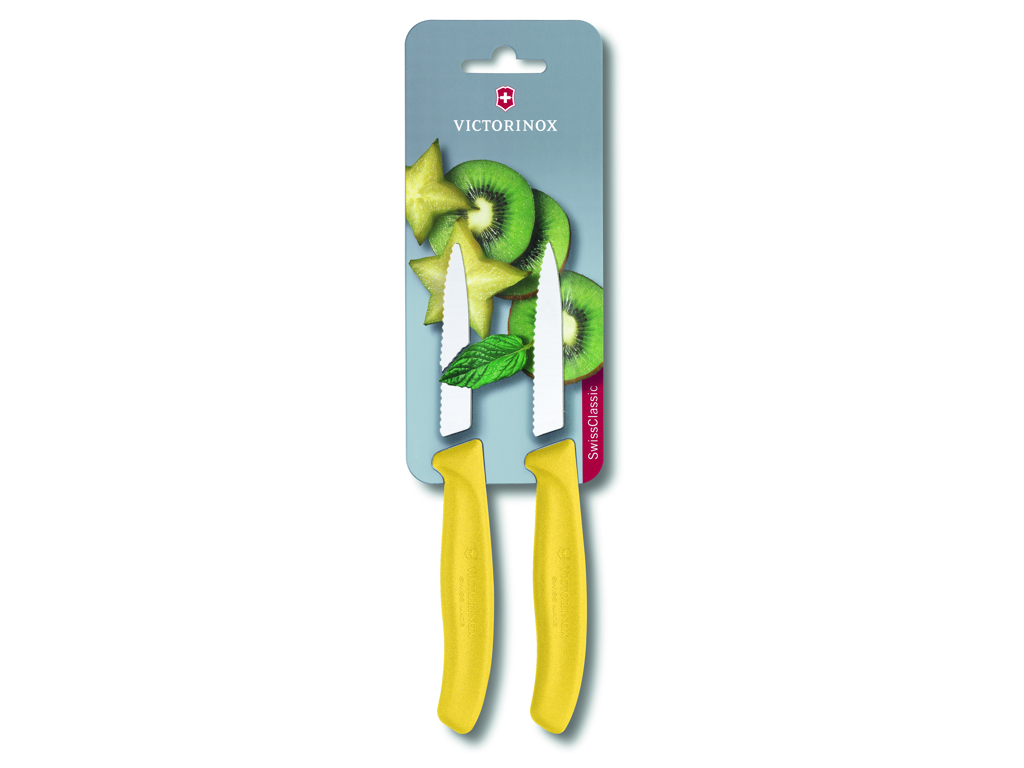 Urtekniv med bølgeskær, 8 cm, 2-pak, Victorinox, gul