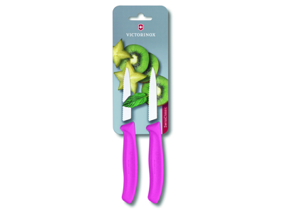 Urtekniv med bølgeskær, 8 cm, 2-pak, Victorinox, pink