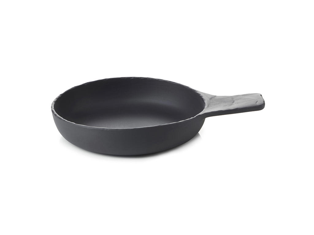 Skål med hank Ø18 cm Uglaseret Sort Basalt