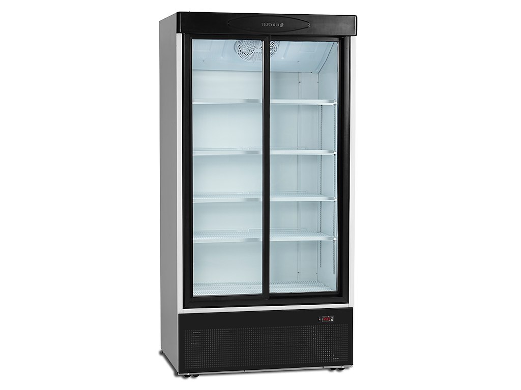 Displaykøleskab dobbelt sort, skydedøre
